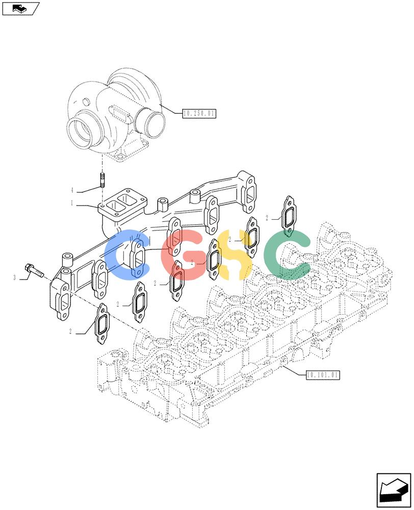 神钢零件查询(F4GE9684C J602) - ENGINE 5801385852 - 84369829 (1/13-) (10.254.05) - EXHAUST MANIFOLD Kobelco