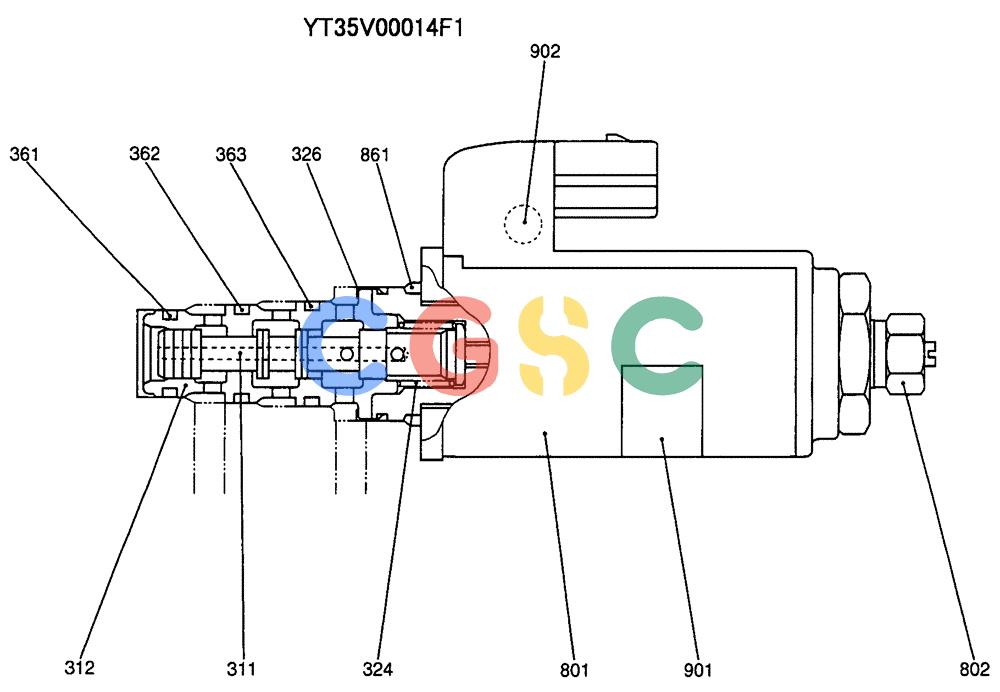 纽荷兰零件查询(E135SR) - CRAWLER EXCAVATOR ASN YY04-06254 (07-028) - VALVE ASSY, SOLENOID, P/N YT35V00014F1 New Holland Constructuion