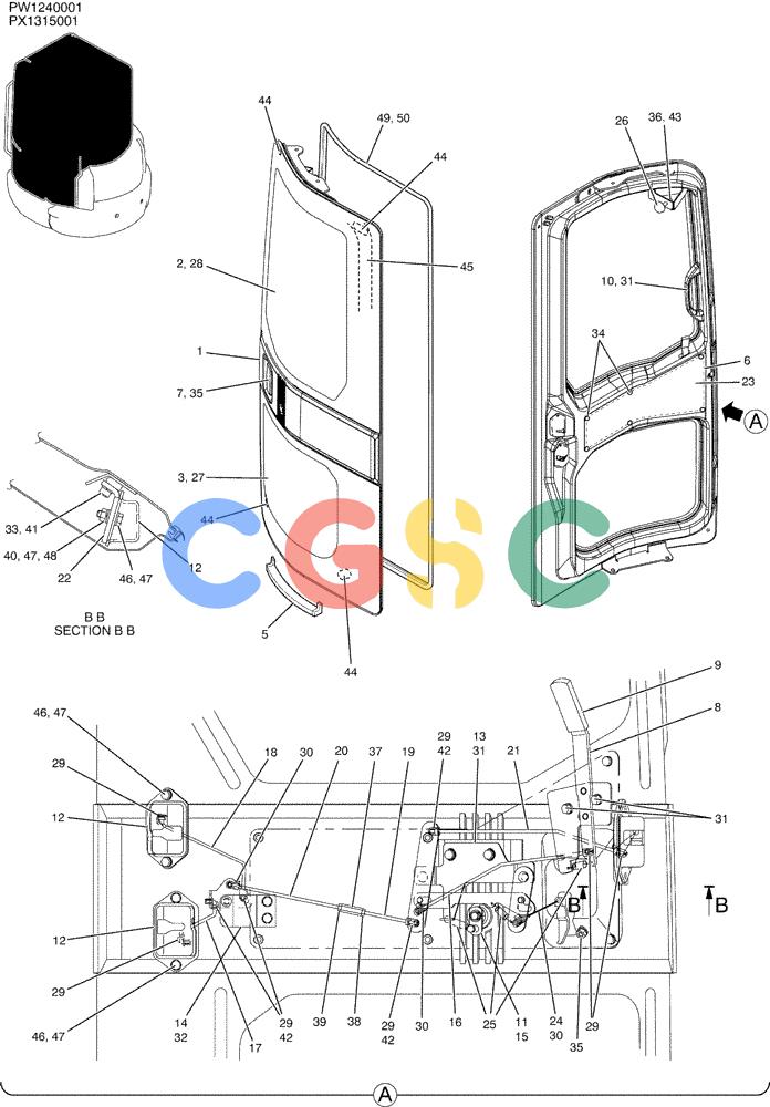 纽荷兰零件查询(E35SR) - COMPACT CRAWLER EXCAVATOR ASN PX13-15001 (N6TN61732) (NA) (1/06-) (01-044) - DOOR ASSY, CAB New Holland Constructuion