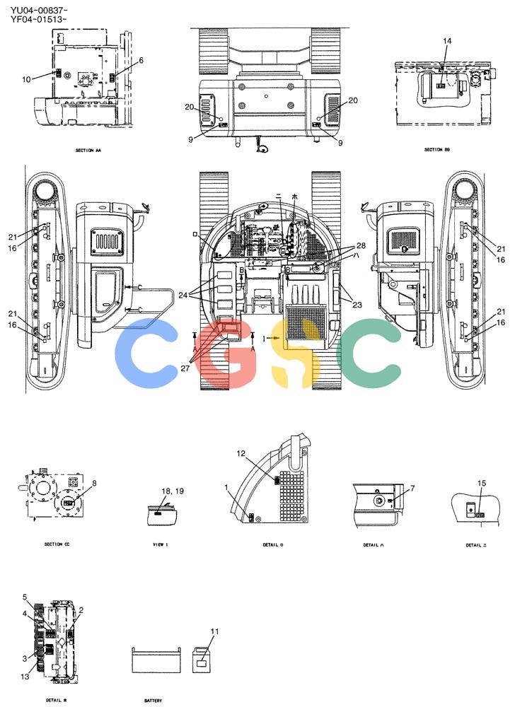 纽荷兰零件查询(E235SRLC) - CRAWLER EXCAVATOR BTW YU04-00837 - YU04-01417 (06-001[01]) - NAME PLATE INSTAL New Holland Constructuion