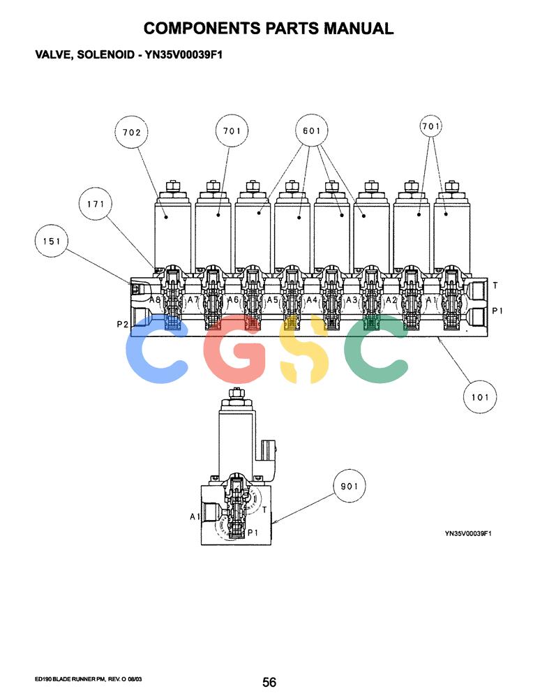 神钢零件查询(ED190LC-6E) - BLADE RUNNER EXCAVATOR/DOZER BTW YL03U0136 - YL03U0292 (1/05-12/06) (07-028) - VALVE, SOLENOID (YN35V00039F1) Kobelco