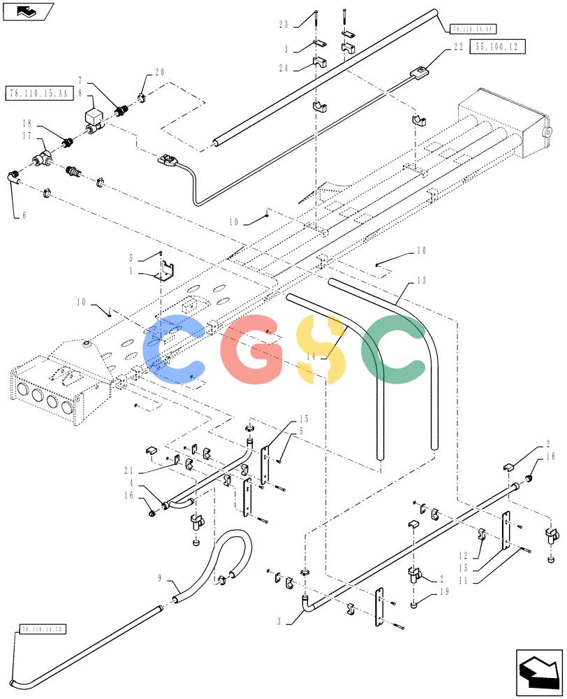 凯斯零件查询(810) - FLEX-AIR APPLICATOR - 2012 (2/12-) (78.110.14.CC) - BOOM PLUMBING, 60', 3" TUBES, RH, INNER Case Agriculture