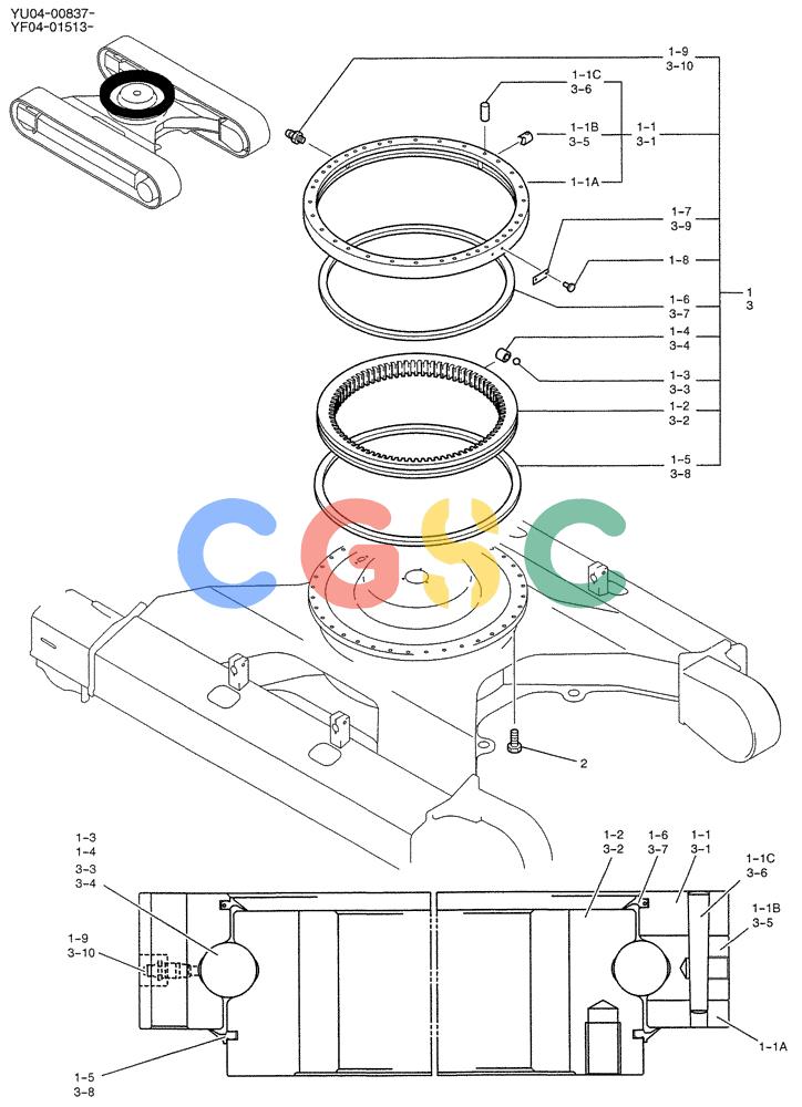 纽荷兰零件查询(E235SRLC) - CRAWLER EXCAVATOR BTW YU04-00837 - YU04-01417 (02-004) - RING ASSY, SLEWING New Holland Constructuion