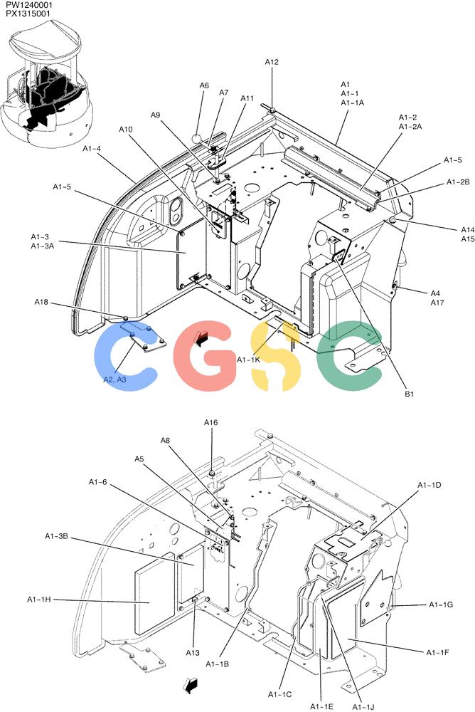 纽荷兰零件查询(E35SR) - COMPACT CRAWLER EXCAVATOR ASN PX13-15001 (N6TN61732) (NA) (1/06-) (01-028) - STAND ASSY, CONTROL (CANOPY) New Holland Constructuion