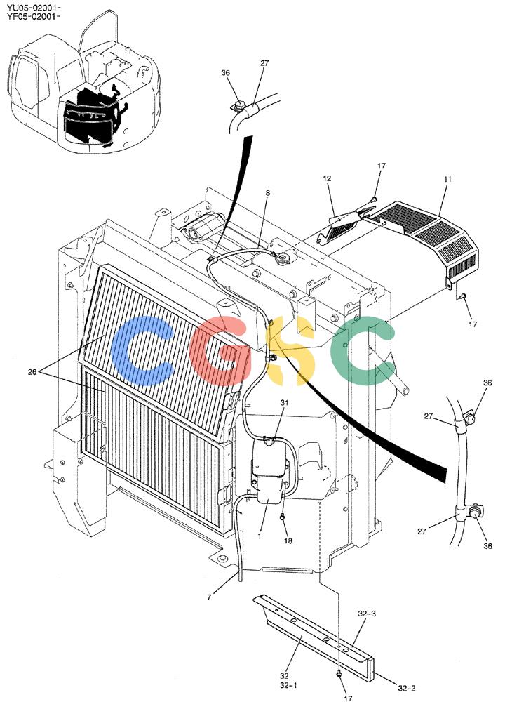 纽荷兰零件查询(E235BSRNLC) - CRAWLER EXCAVATOR ASN YU05-02001 (01-007[01]) - RADIATOR GROUP New Holland Constructuion