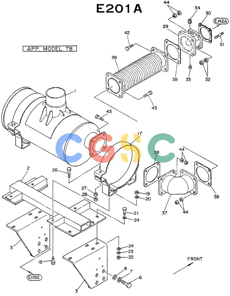 神钢零件查询(NE6(T)04) - NISSAN DIESEL ENGINE (1/86-12/98) (07-001[02]) - MUFFLER EXHAUST Kobelco