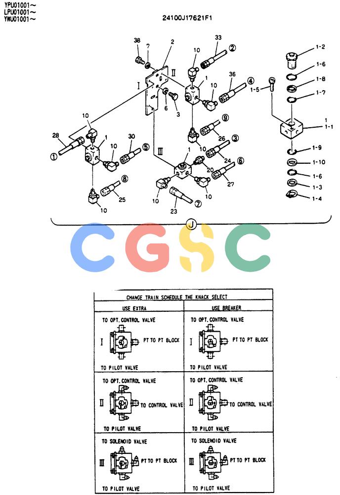神钢零件查询(SK130LC) - EXCAVATOR BTW YPU1001 - YPU2000 (1/98-12/98) (03-011[03]) - CONTROL LINES REMOTE (DOZER & EXTRA & BREAKER) Kobelco