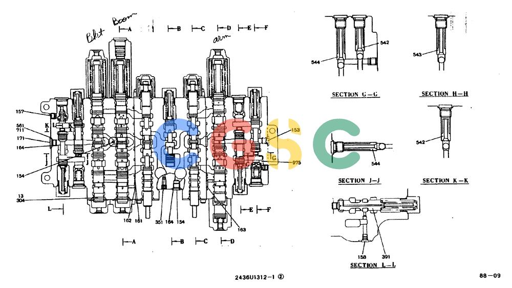 神钢零件查询(MD200BLC) - EXCAVATOR BTW YQ0101 - YQ0564 (1/80-12/06) (11-016[01]) - VALVE ASSY, CONTROL- 2436U1312 F1, F2, F3, F5 Kobelco