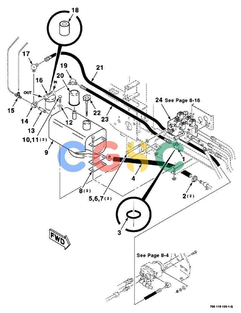凯斯零件查询(8465) - CASE IH AUTO ROUND BALER (1/91-12/97) (8-14) - HYDRAULIC ASSEMBLY, RESERVOIR TO VALVE Case Agriculture