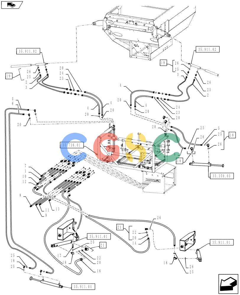 凯斯零件查询(810) - FLEX-AIR APPLICATOR - 2012 (2/12-) (35.736.03) - BOOM HYDRAULIC LINES, 70' BOOM Case Agriculture