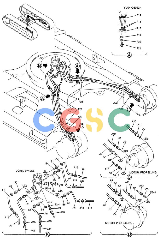纽荷兰零件查询(E115SR) - CRAWLER EXCAVATOR ASN YV04-03043 (02-022) - HYDRAULIC LINES, LOW P/N YV02H00006F1 New Holland Constructuion