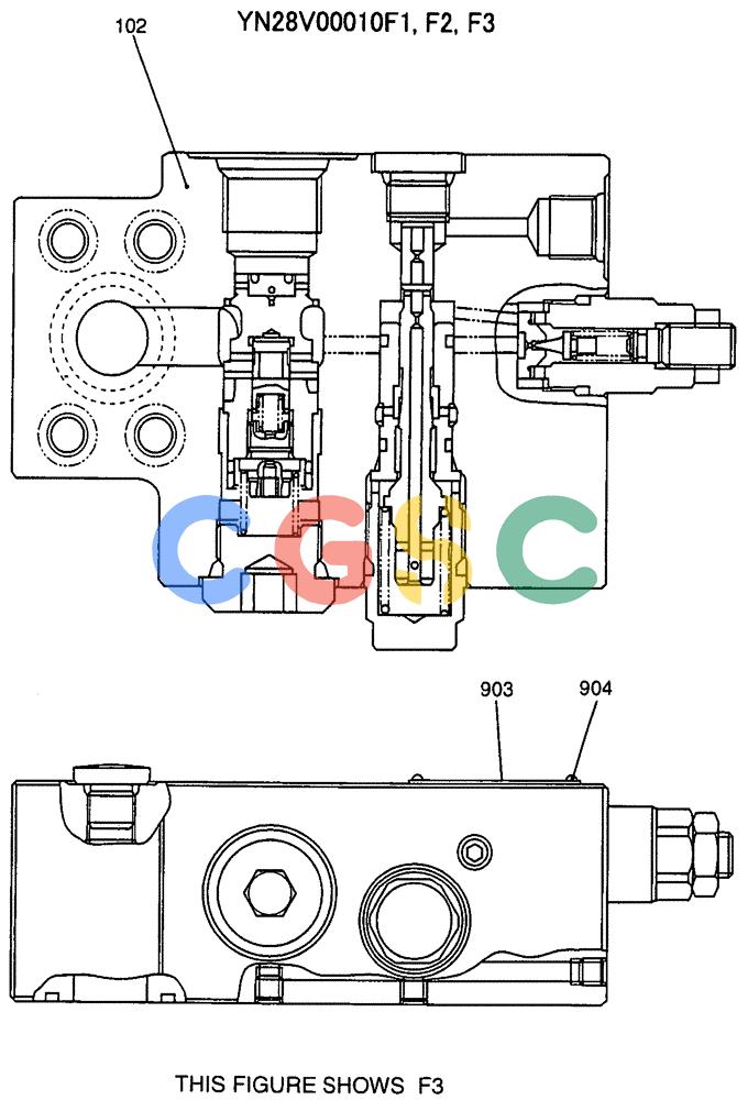 纽荷兰零件查询(E135SR) - CRAWLER EXCAVATOR ASN YY04-06254 (07-015[02]) - VALVE ASSY, HOLDING (OFFSET BOOM), P/N YN28V00009F1 New Holland Constructuion