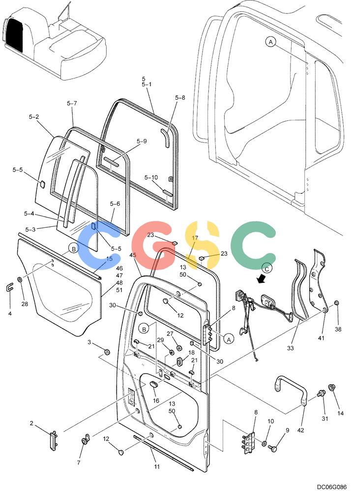 纽荷兰零件查询(E215B) - CRAWLER EXCAVATOR - TIER 3 (NA) - ASN N7DA21001 (1/07-) (1.055[00]) - CAB DOOR, (YN51C00010F2), FIGURE 1 OF 2 New Holland Constructuion