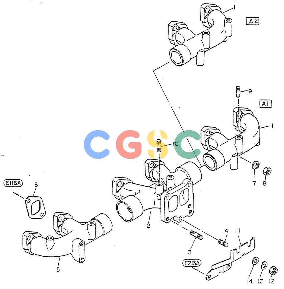 神钢零件查询(FD6(T)14) - NISSAN DIESEL ENGINE ASN 050001 - LK400 & LK500A (1/06-12/06) (03-004[01]) - MANIFOLD EXHAUST Kobelco