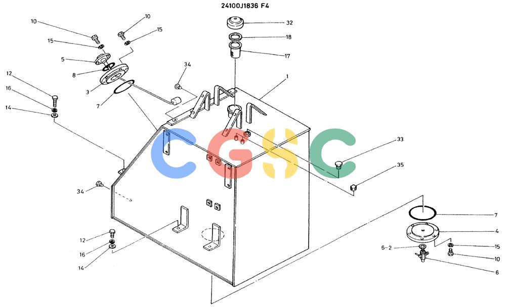 神钢零件查询(K935) - EXCAVATOR BTW L70106 - L70166, LU0067 (1/76-12/03) (01-013) - TANK ASSY, FUEL, P/N 24100J1836F4 Kobelco