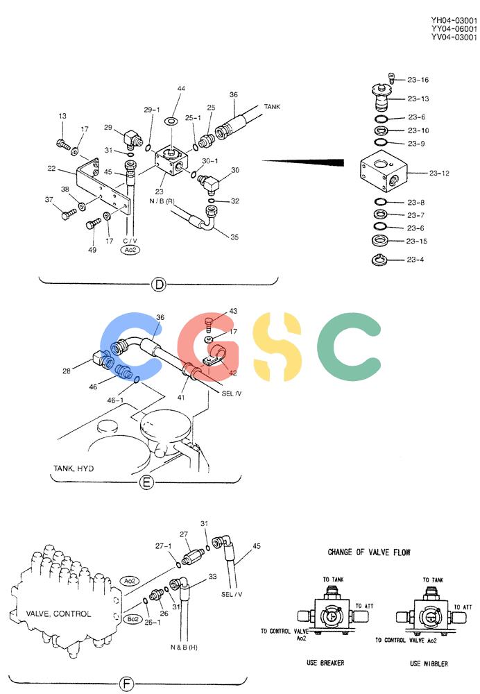 神钢零件查询(BREAKER) - ATTACHMENT (N&B) - SK115SR & SK135SR - ASN YV04, YY04, YH04-03001 (9/04-) (01-012[02]) - HYD LINES, UPP (EXTRA & NIBBLER & BREAKER & DOZER) Kobelco