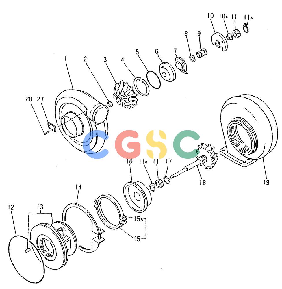 神钢零件查询(6D16-T) - MITSUBISHI DIESEL ENGINE - K909LC & MD240BLC (1/87-12/06) (01-032) - TURBO-CHARGER (INNER PARTS) P/N ME047102 Kobelco