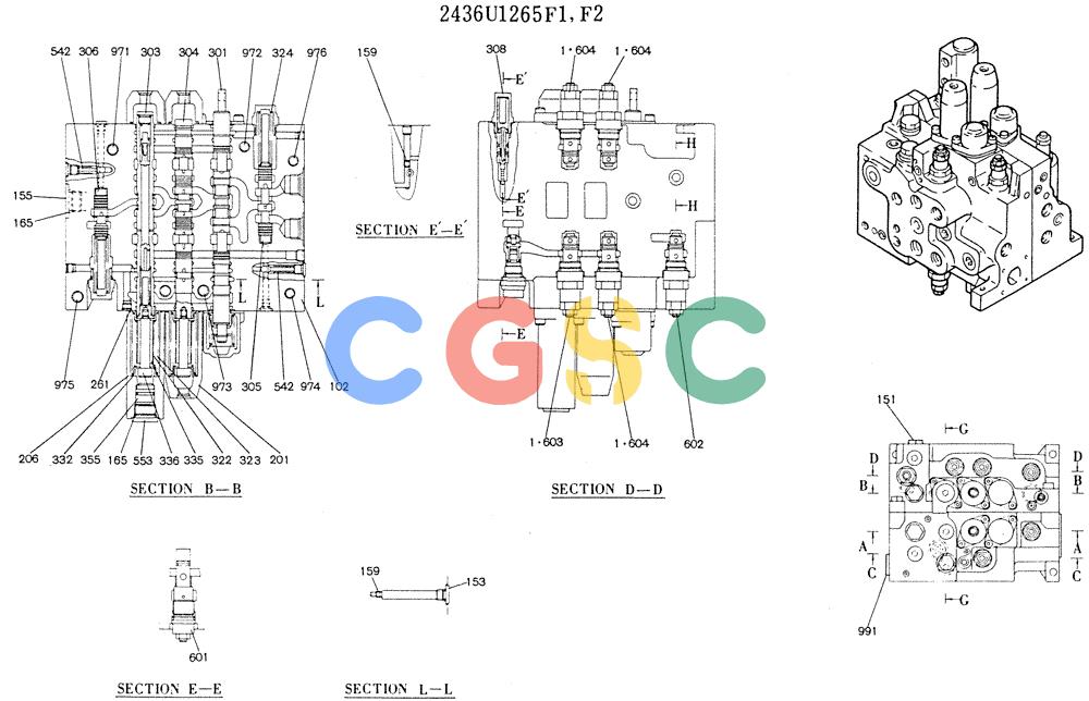神钢零件查询(K905LC) - MARK II EXCAVATOR BTW YP1001 - YP1281 (1/87-12/03) (11-027[01]) - VALVE ASSY, CONTROL (P/N 2436U1265F1,F2) Kobelco