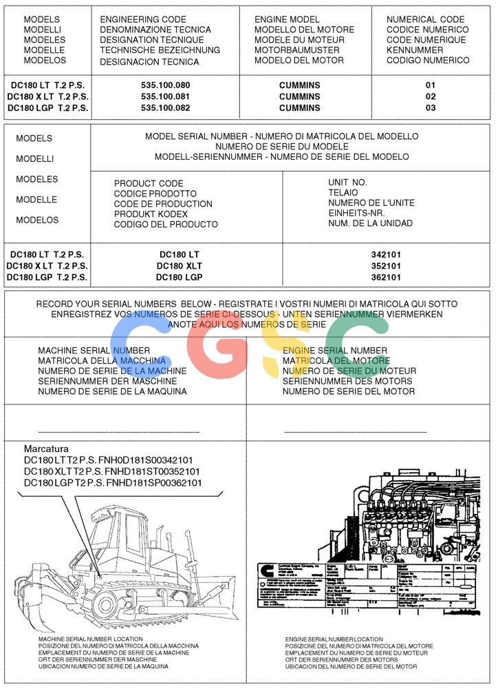 纽荷兰零件查询(DC180.B) - CRAWLER DOZER TIER 2 (3/03-) (0 - VERSION[00]) - IDENTIFICATION AND VERSION LIST New Holland Constructuion
