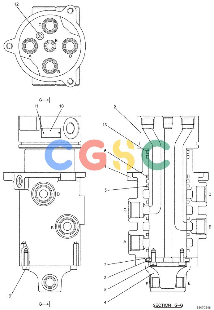 纽荷兰零件查询(E175B) - CRAWLER EXCAVATOR TIER 3 (NA) - N7DA16301 - (5/07-) (08-39[00]) - JOINT ASSY, SWIVEL (YN55V00053F1) New Holland Constructuion