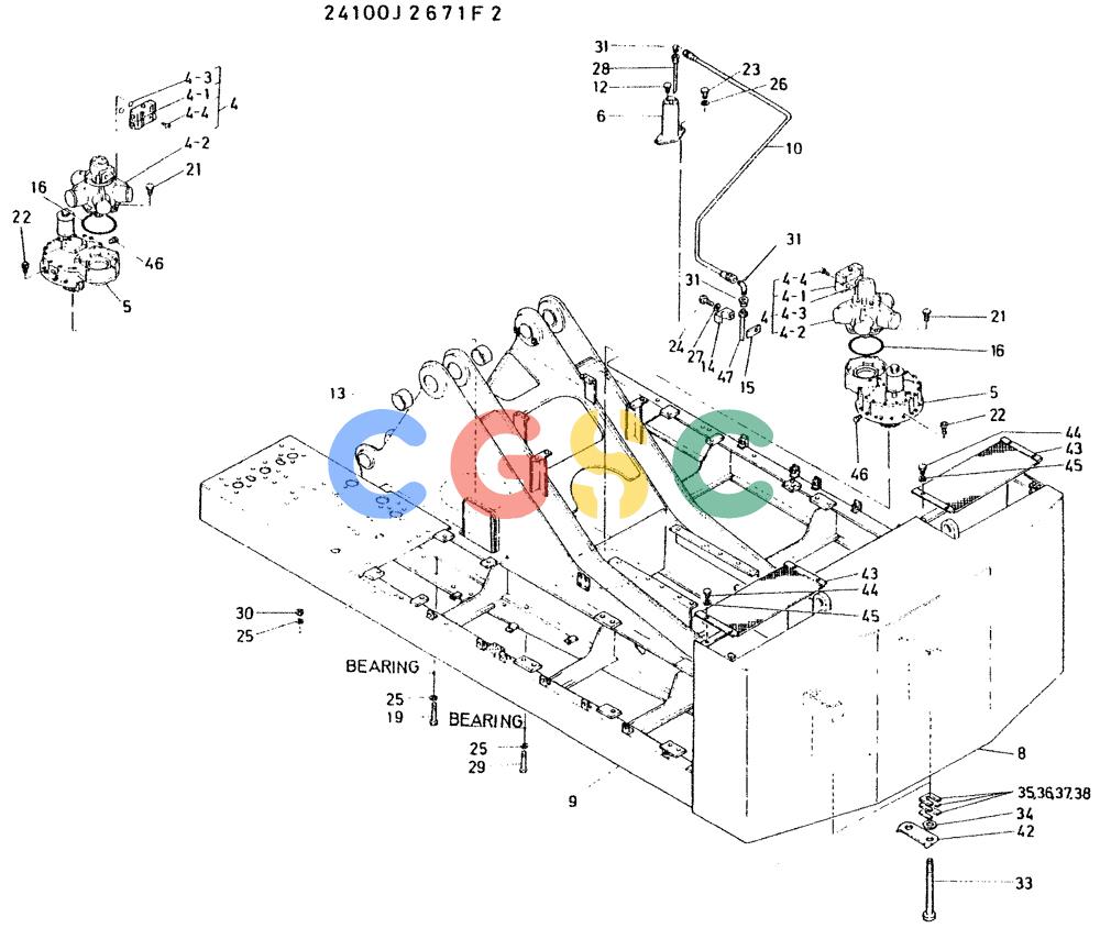 神钢零件查询(K935) - EXCAVATOR BTW L70106 - L70166, LU0067 (1/76-12/03) (11-002) - FRAME ASSY, UPP, G.M. ENG. MOUNT Kobelco