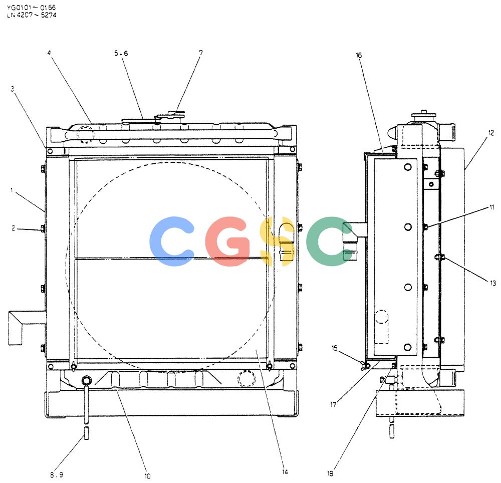 神钢零件查询(K907CLC) - EXCAVATOR BTW YG0101 - YG0500 (1/85-12/03) (08-008) - RADIATOR ASSY (P/N-2452U231F1) Kobelco