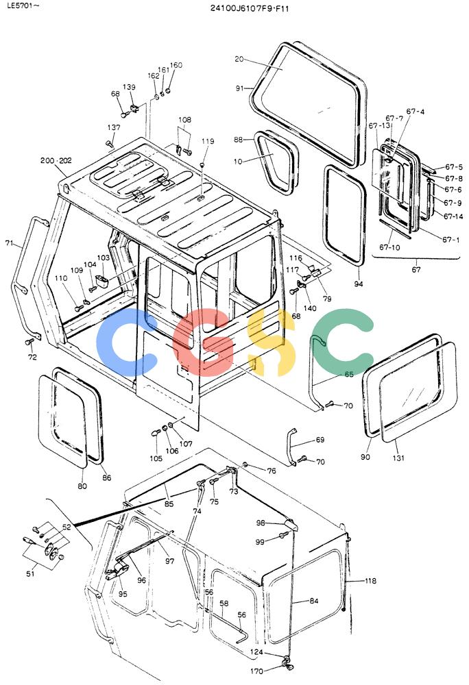 神钢零件查询(K903C) - EXCAVATOR ASN LE5701 (1/87-12/03) (01-003[01]) - CAB ASSY, P/N 24100J6107F9, F11 Kobelco