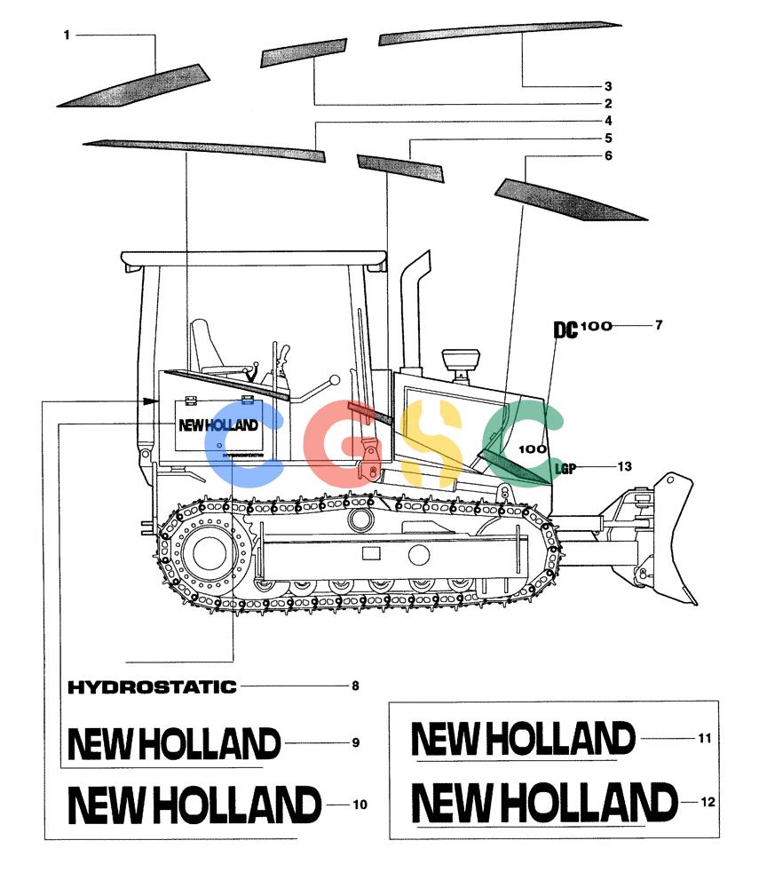 纽荷兰零件查询(DC100) - CRAWLER DOZER (N.A. VERSION) (4/00-) (6.782[01C]) - DECAL DC100 New Holland Constructuion