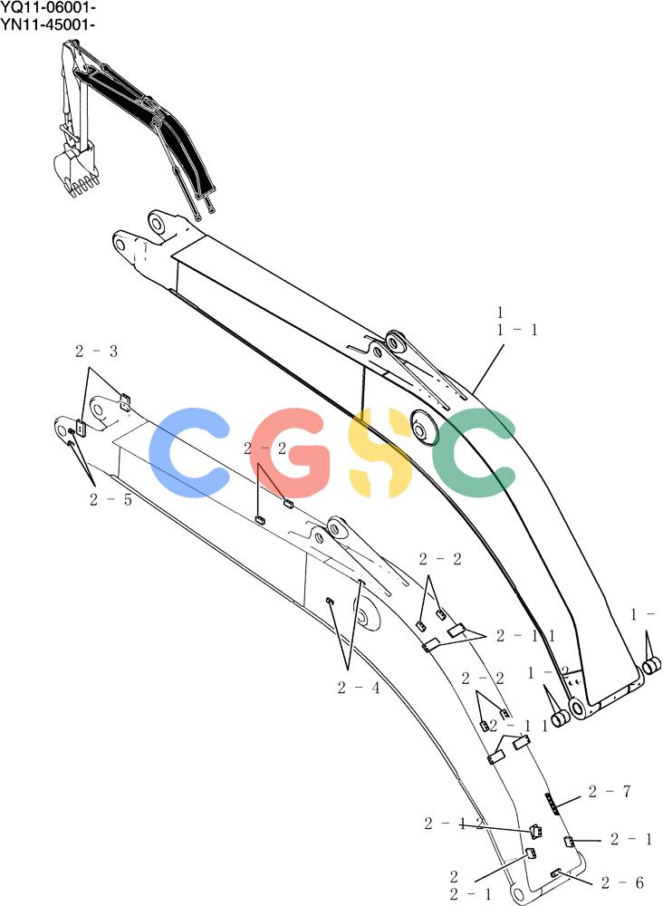 神钢零件查询(200-8) - EXCAVATOR S/N YN11-45001 - (1/06-12/09) (455-01-1) - BOOM ASSY Kobelco