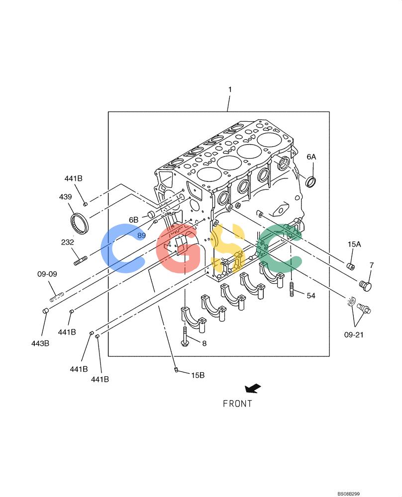 纽荷兰零件查询(E70BSR) - COMPACT CRAWLER EXCAVATOR BTW YT05-15001 - 18000 (NA) (4/08-) (09-05-00[01]) - CYLINDER BLOCK, PAGE 1 OF 2 New Holland Constructuion