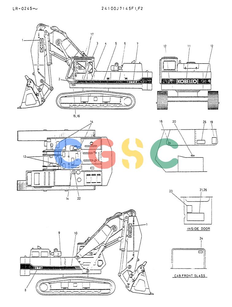 神钢零件查询(K914) - EXCAVATOR ASN LR-0143 (1/79-12/03) (09-014) - LABEL, NAME-PLATE P/N 24100J7145F1, F2 Kobelco