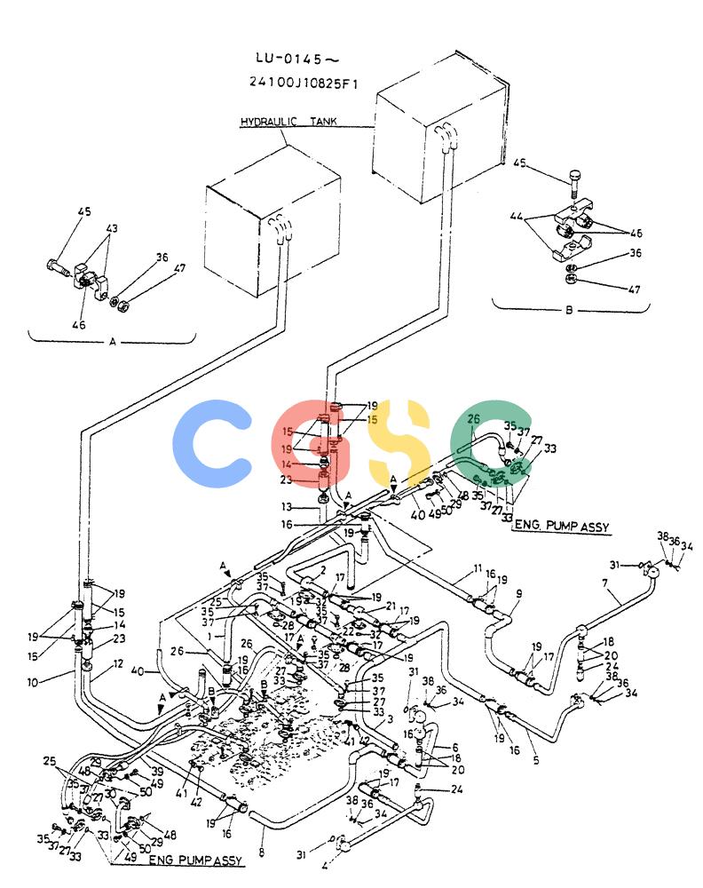 神钢零件查询(K935) - EXCAVATOR SUPPLEMENT ASN LU00154 (1/76-12/03) (04-002) - HYDR LINES, UPP P/N 24100J10825F1 Kobelco