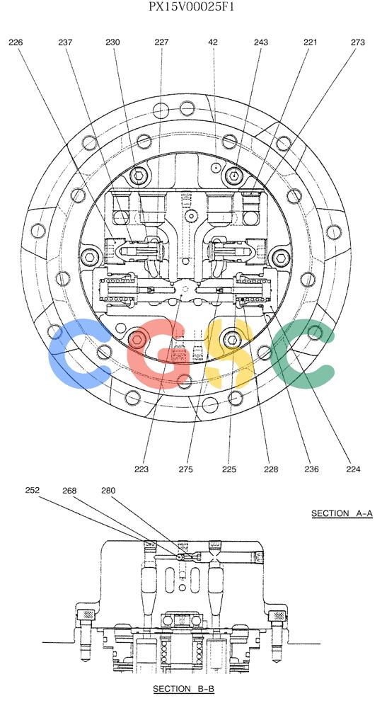 纽荷兰零件查询(E35SR) - COMPACT CRAWLER EXCAVATOR ASN PX13-15001 (N6TN61732) (NA) (1/06-) (07-019[02]) - MOTOR ASSY (PROPELLING) New Holland Constructuion