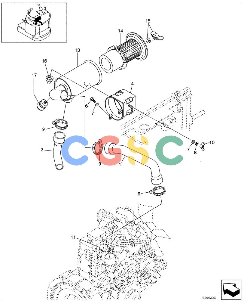 纽荷兰零件查询(E15) - COMPACT CRAWLER EXCAVATOR (N.A.) (1/06-) (02-04[00]) - AIR CLEANER ASSY New Holland Constructuion