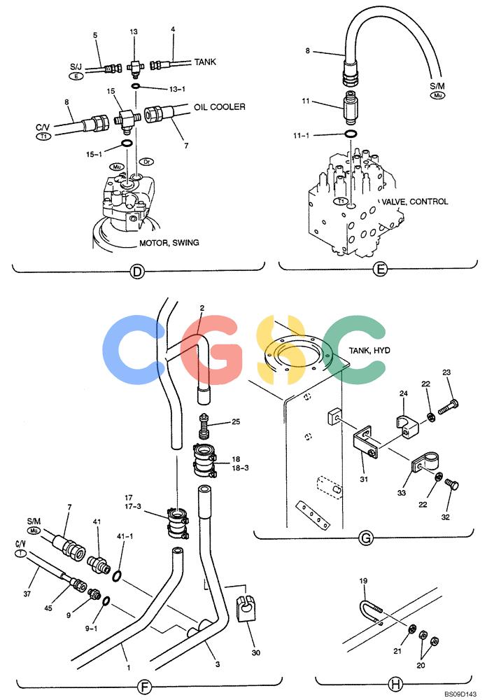 神钢零件查询(NIBBLER) - & BREAKER - SK70SR-1E SHORT RADIUS EXCAVATOR ASN YT02-04001 (4/03-12/04) (06-023[02]) - RETURN HYDRAULIC LINES (ROTARY, NIBBLER & BREAKER, DOZER), (YT32H00009F8), PAGE 2 OF 2 Kobelco