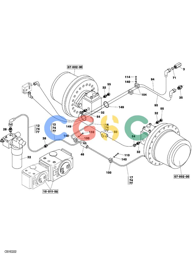 纽荷兰零件查询(CV900) - VIBRATORY ROLLER (9/01-) (10-004-00[01]) - HYDRAULIC CIRCUIT, TRAVEL - REAR New Holland Constructuion