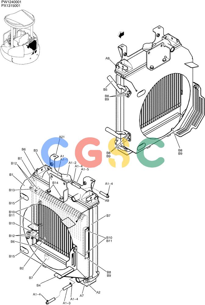纽荷兰零件查询(E35SR) - COMPACT CRAWLER EXCAVATOR ASN PX13-15001 (N6TN61732) (NA) (1/06-) (05-004) - RADIATOR ASSY (COOLER) New Holland Constructuion