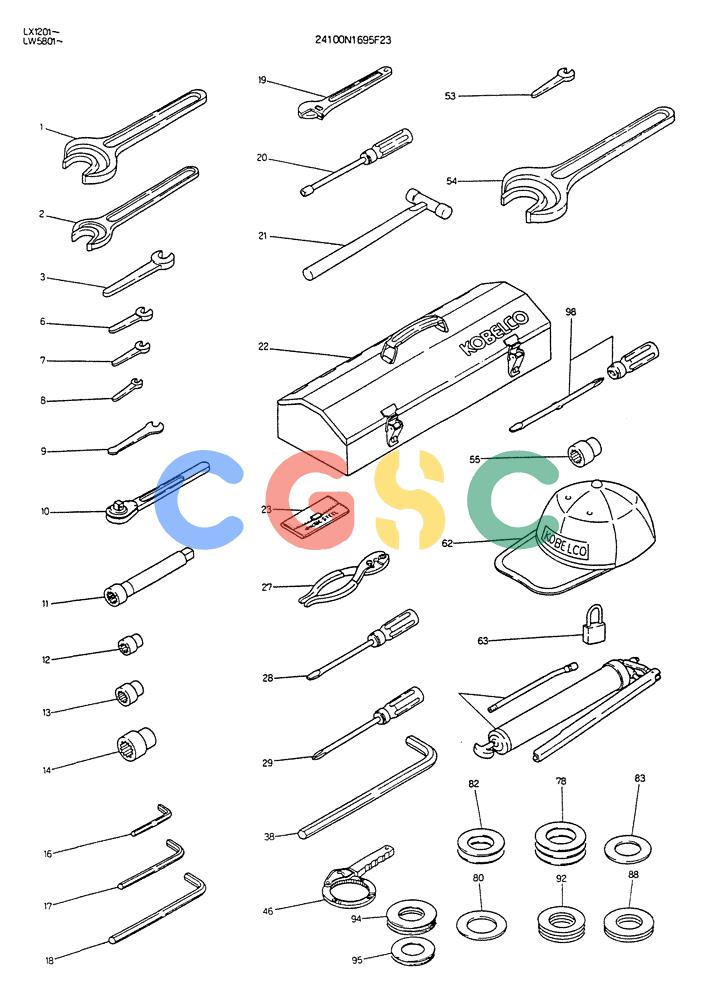 神钢零件查询(K904DL) - EXCAVATOR ASN LX1201 (1/84-12/03) (17-017) - TOOL ASSY P/N 24100N1695F23 Kobelco