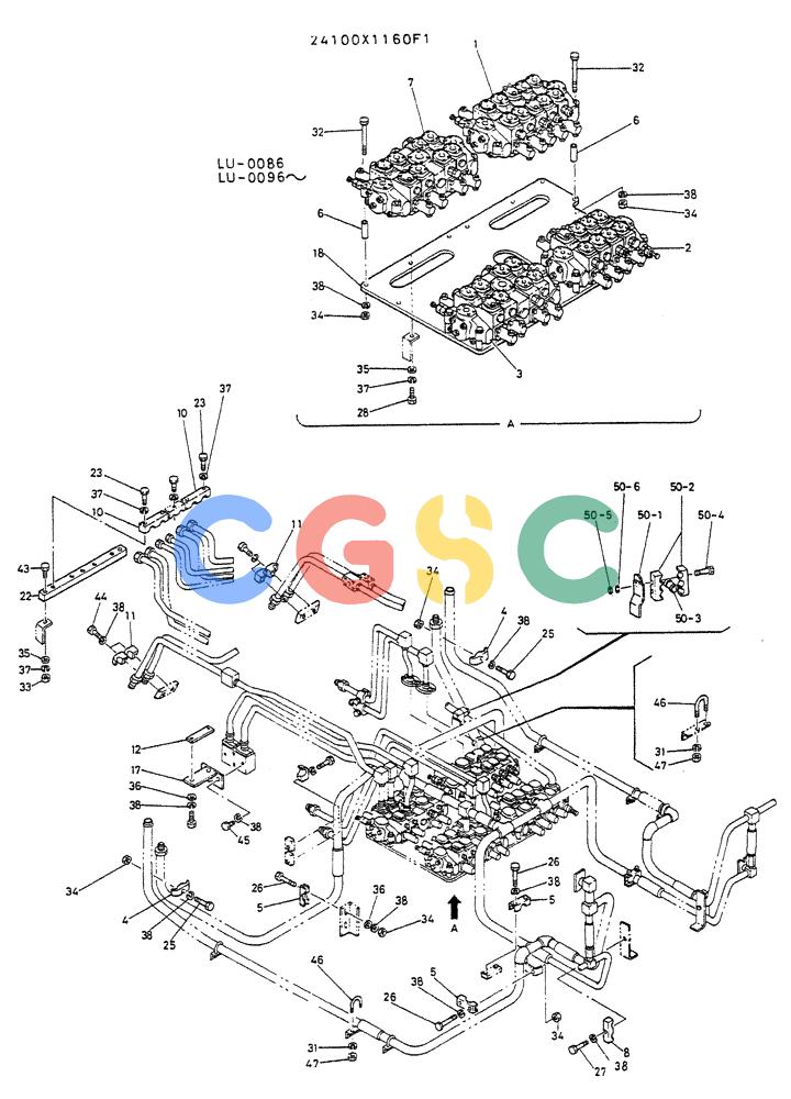 神钢零件查询(K935) - EXCAVATOR SUPPLEMENT ASN LU00154 (1/76-12/03) (04-003) - HYD LINES UPP P/N 24100X1160F1 Kobelco