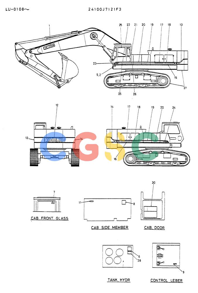 神钢零件查询(K935) - EXCAVATOR SUPPLEMENT ASN LU00154 (1/76-12/03) (09-009) - LABEL,NAME PLATE P/N 24100J7121F3 Kobelco