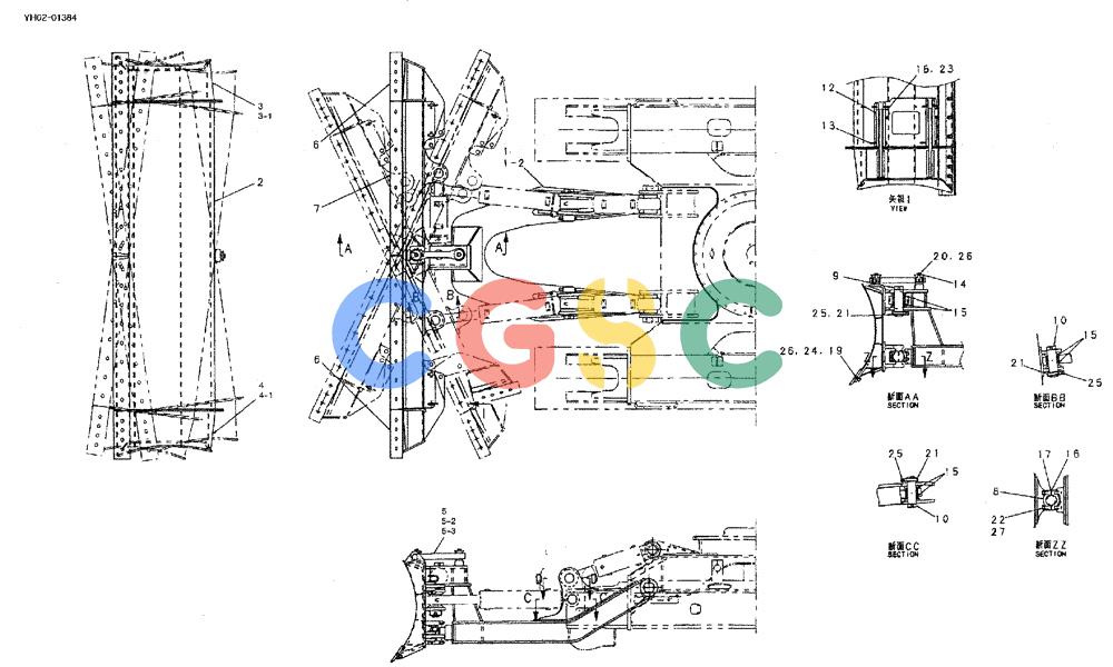 神钢零件查询(ED150) - BLADE RUNNER EXCAVATOR/DOZER ASN YH02-01384 (4/02-12/03) (02-017) - DOZER ASSY (PN YN51B00025F1) Kobelco