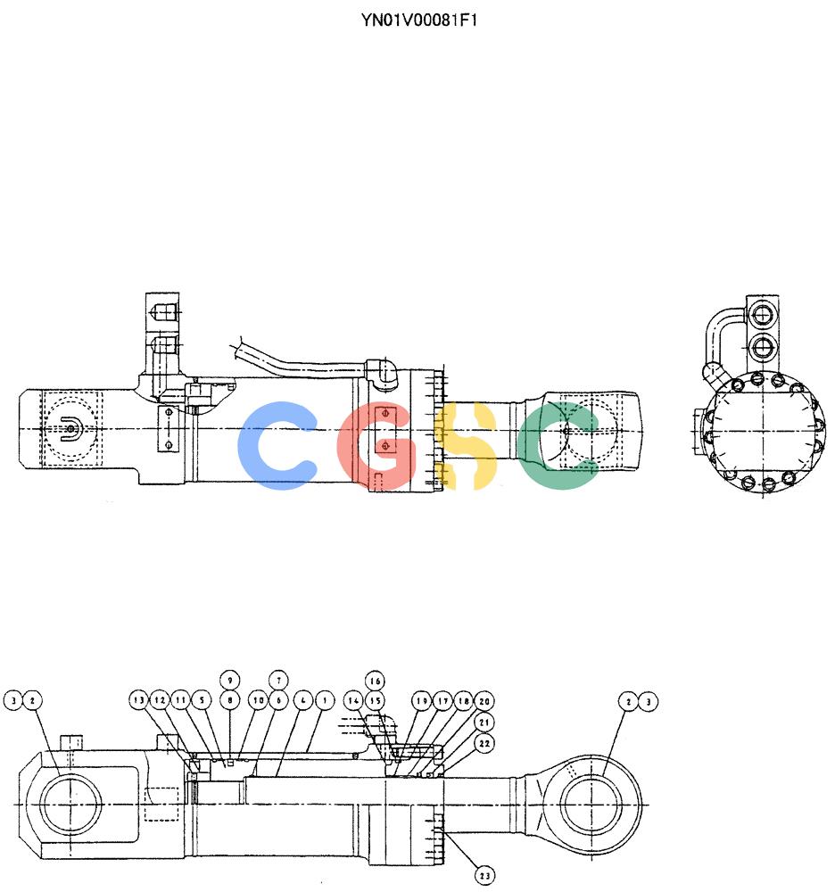 神钢零件查询(DOZER) - ATTACHMENT - SK200SR, SK200SR-1S, & SK200SRLC-1S (1/91-12/03) (03-002) - CYLINDER ASSY, DOZER (L.H) Kobelco