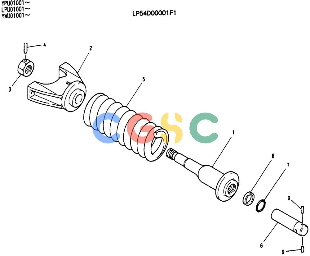神钢零件查询(SK130LC) - EXCAVATOR BTW YPU1001 - YPU2000 (1/98-12/98) (07-006) - IDLER ADJUSTER ASSY Kobelco
