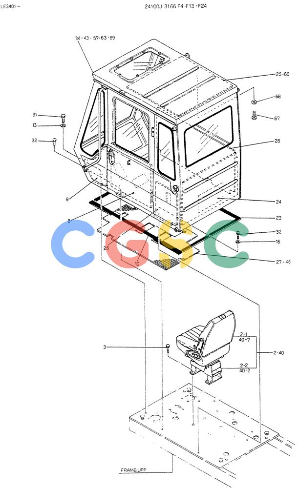 神钢零件查询(K903B) - EXCAVATOR ASN LE3401 (1/85-12/03) (02-001) - INSTAL, CAB, P/N 24100J3166F4 Kobelco