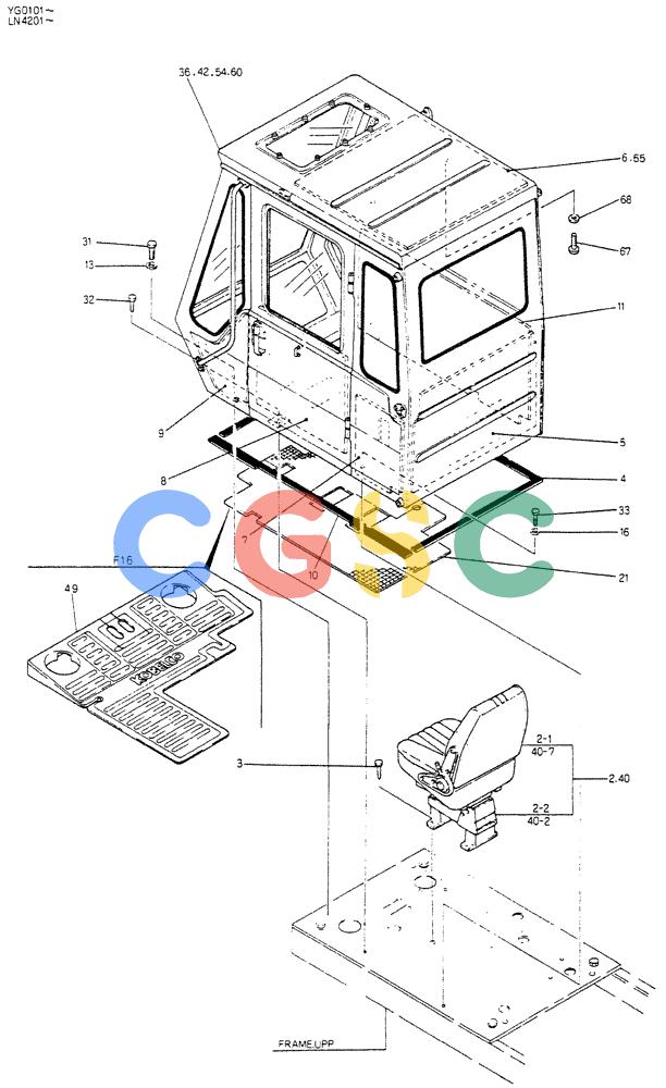 神钢零件查询(K907CLC) - EXCAVATOR BTW YG0101 - YG0500 (1/85-12/03) (02-003) - INSTAL CAB (FOR EXPORT) (P/N-24100J3166F9) Kobelco