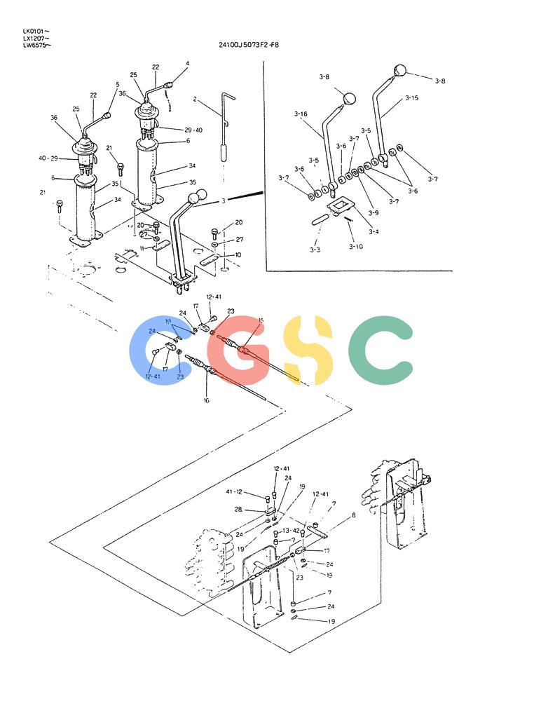 神钢零件查询(K904DL) - EXCAVATOR ASN LX1201 (1/84-12/03) (03-003) - CONTROL ASSY (FOR EXPORT) P/N 24100J5073F2,F8 Kobelco