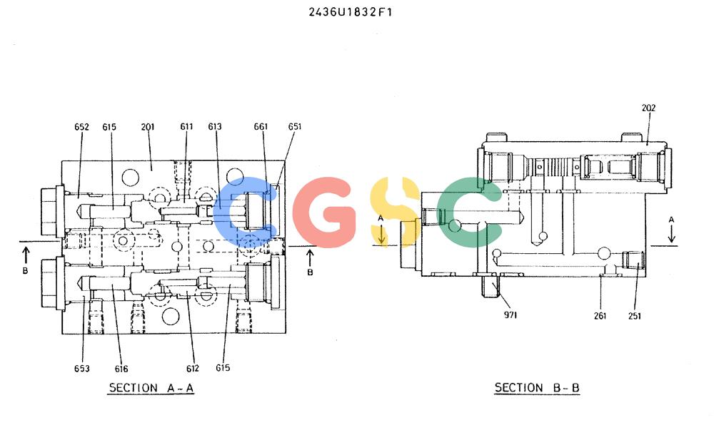 神钢零件查询(MD300LC) - EXCAVATOR BTW YC0101 - YC0300 (1/80-12/06) (08-015) - VALVE ASSY 2436U1832F1 Kobelco