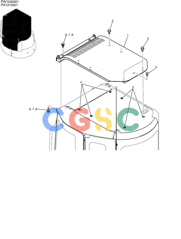 纽荷兰零件查询(E35SR) - COMPACT CRAWLER EXCAVATOR ASN PX13-15001 (N6TN61732) (NA) (1/06-) (01-042) - GUARD ASSY, HEAD New Holland Constructuion