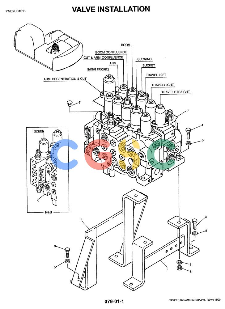 神钢零件查询(SK160LC) - DYNAMIC ACERA EXCAVATOR 11/2000 ASN YM02U0101 (11/00-12/02) (01-017) - VALVE INSTALLATION Kobelco