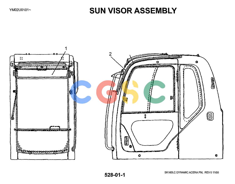 神钢零件查询(SK160LC) - DYNAMIC ACERA EXCAVATOR 11/2000 ASN YM02U0101 (11/00-12/02) (05-003) - SUN VISOR ASSEMBLY Kobelco
